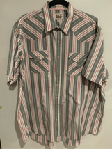 ELY CATTLEMAN Western Pearl Snap Shirt-2XLB-Grey/Pink Striped S/S EUC Mens - £8.97 GBP