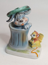 Norcross Dog &amp; Cat Figurine 1980 Whimsical Garbage Can Kitten Puppy Pastel - $11.83