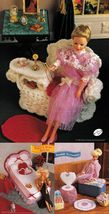 3X Hearts &amp; Bows Bed Set Boudoir Wicker Gossip Bench Barbie Doll Crochet... - $9.99