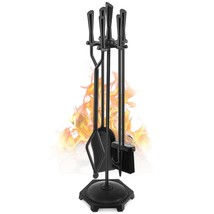 5 Pcs Fireplace Tools Set 32&quot; Black Wrought Iron Large Fire Tool Set For... - $92.99