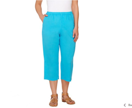 Susan Graver Linen Blend Comfort Waist Slim Capri Pants Azure Blue Size 4 - $11.25