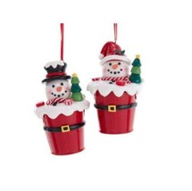 Kurt S. Adler Set of 2 Snowman In Bucket Christmas Ornaments D3875 NEW - $24.74
