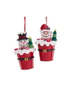 Kurt S. Adler Set of 2 Snowman In Bucket Christmas Ornaments D3875 NEW - £19.46 GBP