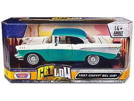 1957 Chevrolet Bel Air Lowrider Turquoise Metallic White Get Low Series 1/24 Die - £33.15 GBP