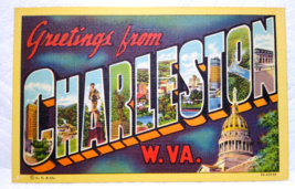 Greetings From Charleston West Virginia Large Letter Postcard Linen Curt Teich - £7.75 GBP