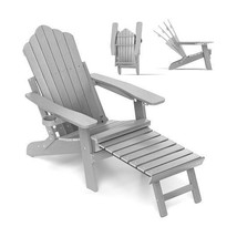 All-Weather HIPS Patio Adirondack Lounge Chair with Retractable Footrest - £150.86 GBP