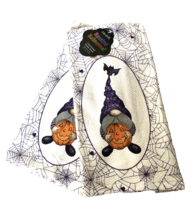 Halloween Dish Towels Set of 2 Gnome Pumpkin Spider Web Kitchen Towels - £22.97 GBP