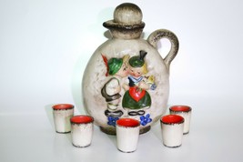Rare Vintage Early Goebel Decanter Bottle Vase Boy Kissing Girl KL 902 + 5 cups - £123.13 GBP