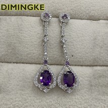 S925 Silver Earrings Woman 4*6Amethyst High Jewelry Party Anniversary Birthday G - £51.95 GBP