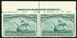 232, Mint NH 3¢ Top Imprint Pair CV $195 * Stuart Katz - £79.13 GBP