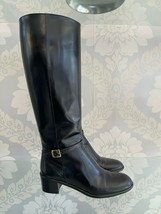 Salvatore Ferragamo Black Leather Upper Chunky Heeled Mid Calf Boots Sz 5 $1400 - £339.42 GBP