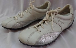 ECCO Leather Athletic Shoes Sz 38 7.5 Silver &amp; White-Gently Loved - £19.73 GBP