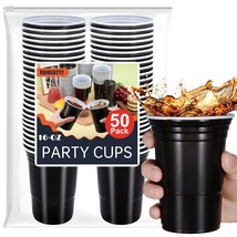 Black Party Cups,50 Pack Black Plastic Cups Disposable Cups,16 Oz Disposable Pla - £17.46 GBP