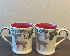Eli &amp; Ana Set of 2 Coffee Mugs Reindeer Christmas Holly Berry  New - £29.22 GBP