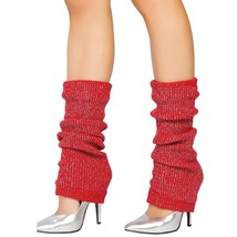 Red Silver Sparkle Leg Warmers Knee High Metallic Knit Retro Costume 80s LW102 - £11.86 GBP