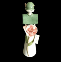 Vintage French Figurine Woman w/Rose Signed Piero 13.5&quot; Tall Porcelain And Metal - £58.72 GBP
