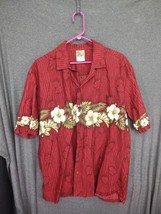 Winnie Fashion Hawaiian Shirt Mens XL Red Floral Short Sleeve Button Cotton Blen - $15.79