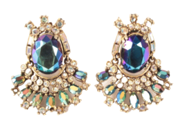 Hollycraft 1956 Signed Earrings Large Blue Iridescent Statement Piece - £44.12 GBP