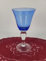 Wine Glass Large Hand Blown Cobalt Blue WithClear Stem  near 8&quot;tall Vint... - £9.75 GBP