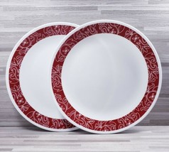 2-Corelle Bandhani 10.25&quot; Dinner Plates Paisley Pattern Red &amp; White - £19.71 GBP