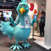 Cyan Rooster mascot costume character dressed with a Mini Dress and Watches - $1,269.00