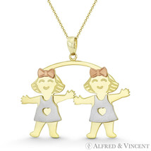 It&#39;s Twin Baby Girls! 14k Rose, White, &amp; Yellow Gold 27x31mm Celebration Pendant - £194.74 GBP+