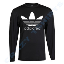 Addicted - Adidas Parody T-Shirt. 420 Weed Marijuana leaf shirt White Long Sleve - $18.24
