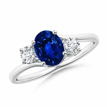 ANGARA 7x5mm Natural Blue Sapphire and Diamond Three Stone Ring in Silver - £394.30 GBP+