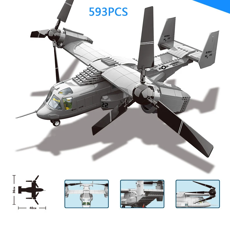 Modern Military Ww2 V-22 Osprey Aircraft Fighter Building Block Airplane Model - £59.49 GBP+