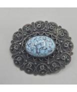 Vtg Israel 935 Silver Brooch Pin Turquoise Cabochon Etruscan Style - $54.24 CAD