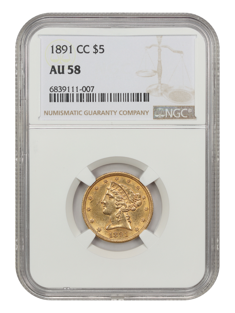 1891-CC $5 NGC AU58 - $2,800.88