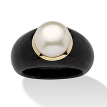 Womens Black Jade 10K Gold Cultured Freshwater Pearl Ring Size 6 7 8 9 10 - £196.58 GBP