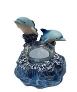 Dolphins Riding Waves Candle Holder With Candle, Dolphin Figurine Votive - £18.34 GBP