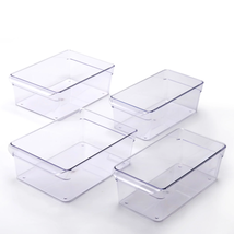 Clear Plastic Fridge Organization Bin 4-Pack Set, Various Sizes - £24.33 GBP