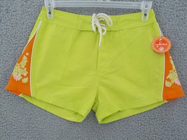 Verona Swim Shorts Womens SZ M Lime Green Board Shorts Hibiscus Drawstri... - £8.02 GBP