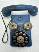 Vintage SPEEDPHONE Gong Bell Mfg Co Blue Tin Toy Telephone Dial O Phone ... - £22.12 GBP