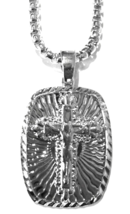 Silver Plated Religious Prayer Jesus Cross Pendant + 36&quot; Box Link Chain Necklace - £11.07 GBP