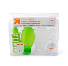 NEW Travel Container Kit 7 Piece w/ storage pouch, green &amp; white, TSA co... - $3.95