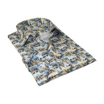 Men's EMILIO CERUTTI Sport Shirt 100% Cotton Long Sleeves #EMC4 Multi Blue image 3
