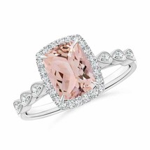 ANGARA Cushion Morganite Halo Ring with Marquise Motifs for Women in 14K Gold - £998.17 GBP