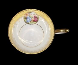 Vintage E&R Golden Crown Pedestal Cup Yellow Gold Trim Romantic Scene Bavaria image 5