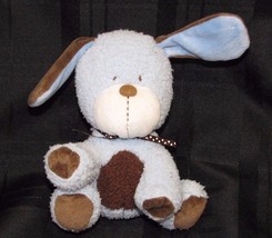 Carters Lovey Security Plush Puppy Dog Rattle Boy Blue Brown White Bow Dots 7&quot; - £23.32 GBP