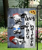 &quot;Hay Crazy Heifers&quot; 3 Stylish Cows Double Sided Garden Flag ~ 12&quot; x 18&quot; ... - £10.35 GBP
