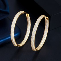 Cubic zirconia paved big round circle gold color hoop earrings for ladies evening party thumb200