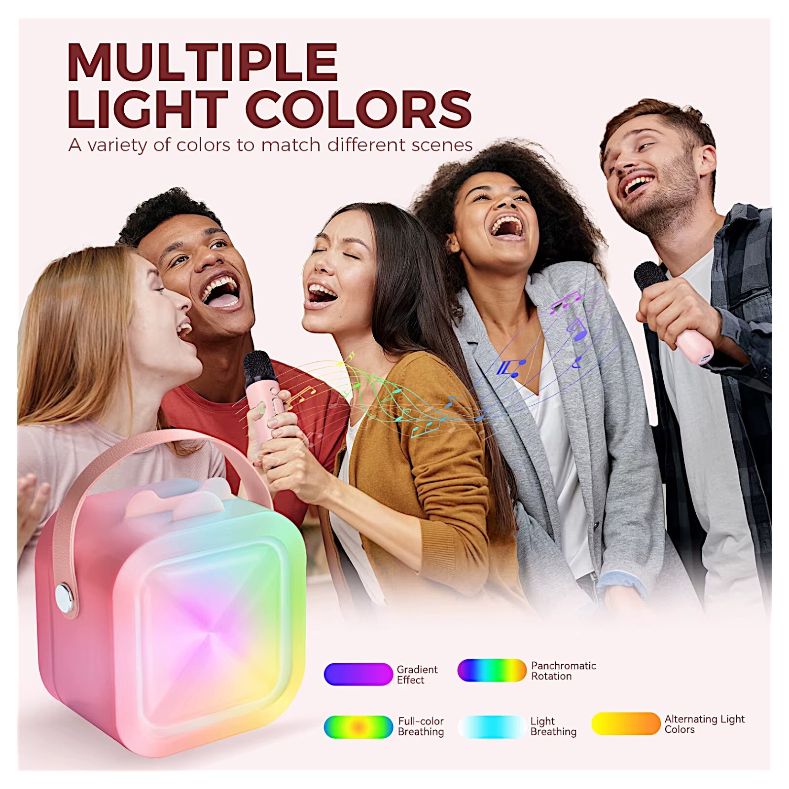 Mini Karaoke Machine Wireless Bluetooth Speaker Luminous Two Mics Voice Effects Item image 4