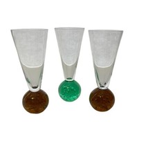 Bullicante Hand Blown Controlled Bubble Base Green &amp; Brown Art Glass Bud Vases - $18.66