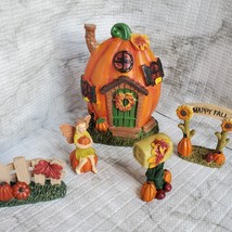 Fall Fairy Garden Set, Pumpkin Fairy House, Tiny Gnome Hut, Autumn Fairy Decor image 1
