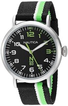 Nautica Black &amp; Green Wakeland Black Dial 40mm Easy Reader Men&#39;s Watch N... - £50.21 GBP