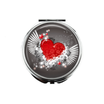 1 Heart Pocket Mirror Make Up Compact Double White Magnifying Mirror - £11.04 GBP