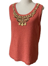 Ruby Rd Orange Top Beaded Front Tank  Sz XL Lightweight Cable Knit Sleev... - £13.27 GBP